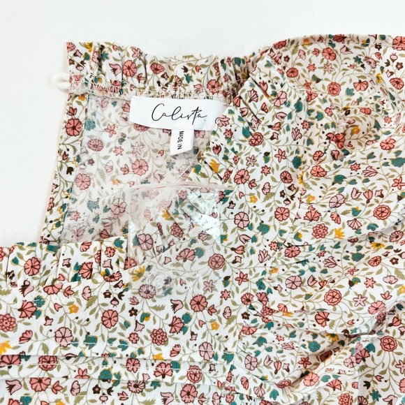 Calivta Floral Feminine Ruffle Midi Dress with waist tie - Picture 2 of 5